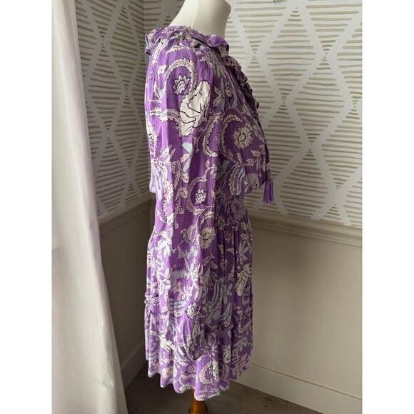 Haute Hippie Women’s XS Purple Floral Smocked Ruffle Mini Dress - Picture 4 of 5